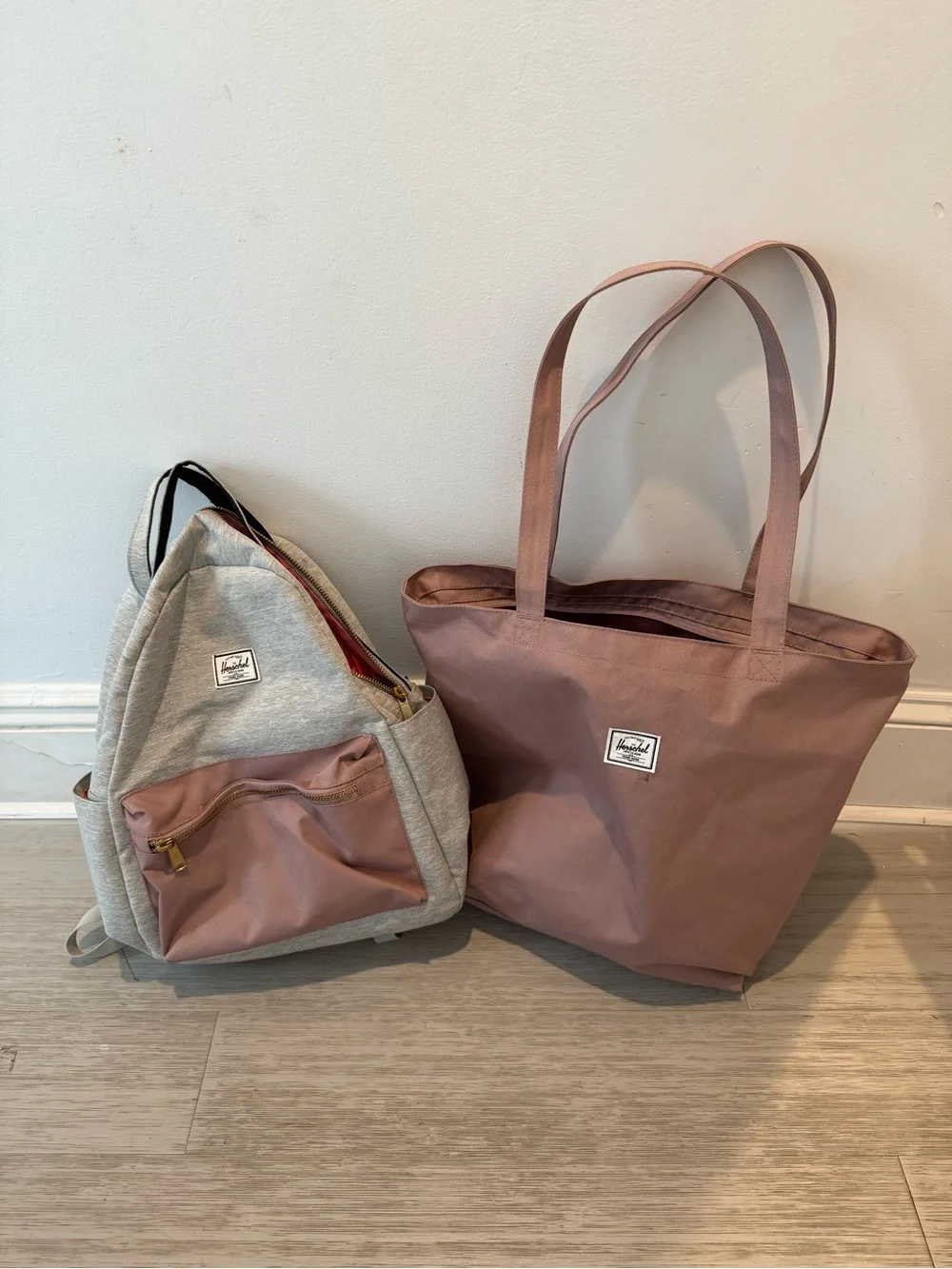 Herschel Supply Co. Women’s Dusty Rose Tote and Light Gray Backpack Set